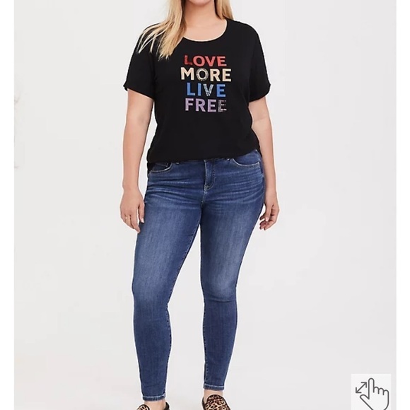 TORRID LOVE MORE LIVE FREE BLACK BEADED CREW TEE - Picture 3 of 11